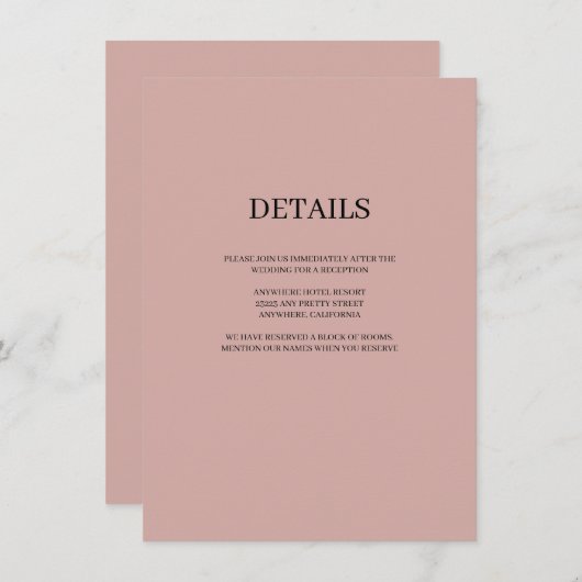 Cinnamon Rose Moderne Art Hochzeitsdetails Begleitkarte (Vorne/Hinten)