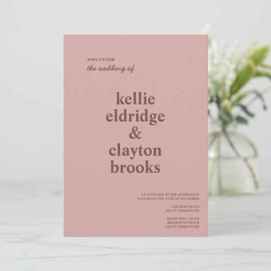 Cinnamon Rose Moderne Hochzeit Einladung (Stehend Vorderseite)