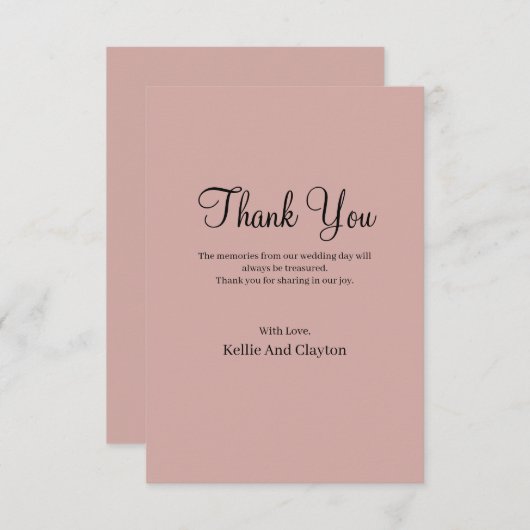 Cinnamon Rose Moderne Minimalistische Hochzeit Vie Dankeskarte (Vorne/Hinten)