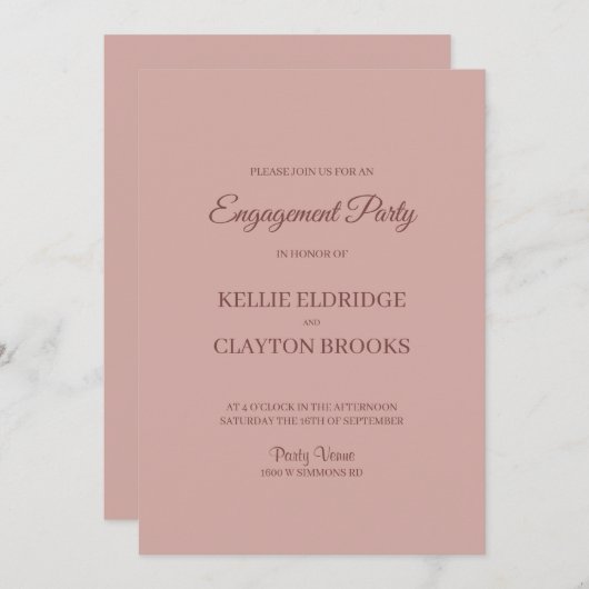 Cinnamon Rose Moderne Partei für Minimalistisches Einladung (Vorne/Hinten)