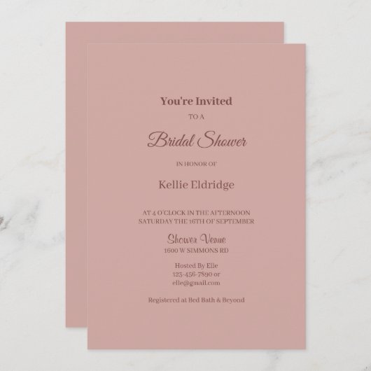 Cinnamon Rose Modernes Minimalistisches Brautparty Einladung (Vorne/Hinten)