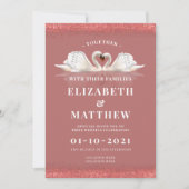 Cinnamon Rose Rosa Thema mit Swans Hochzeit Einladung (Vorderseite)