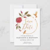 Cinnamon Rose Rosa und Gold auf Weiß Save The Date (Vorderseite)