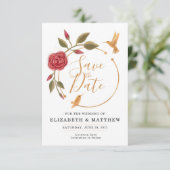 Cinnamon Rose Rosa und Gold auf Weiß Save The Date (Stehend Vorderseite)