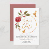 Cinnamon Rose Rosa und Gold auf Weiß Save The Date (Vorne/Hinten)
