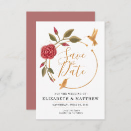 Cinnamon Rose Rosa und Gold auf Weiß Save The Date