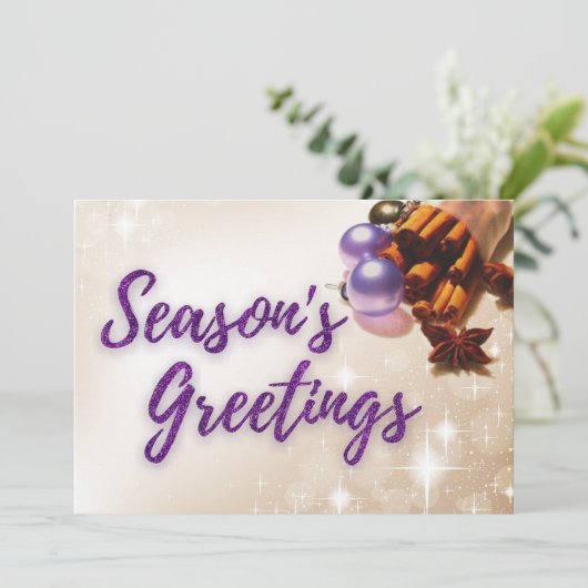 Cinnamon und Lila Glitzer Script Weihnachts-Foto (Stehend Vorderseite)