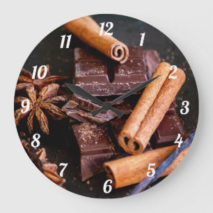 Cinnoman Sticks, Schokolade und Star Anise Große Wanduhr