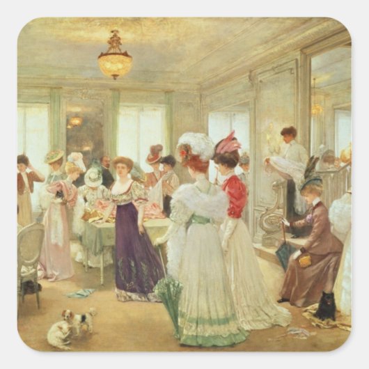 Cinq Heures chez le Couturier Paquin, 1906 Quadratischer Aufkleber (Vorderseite)