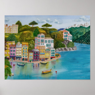 Cinque Terme Coastline Watercolor Poster