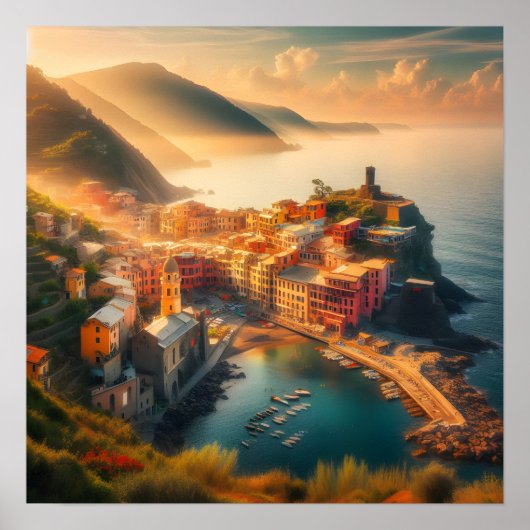 Cinque Terre Beach Italien Vintag Europa Reisen Poster (Vorne)