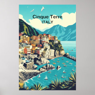 Cinque Terre Digital Poster - Küstenwache Kunst