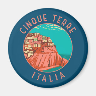 Cinque Terre Italien Abgenutzt Rund Vintage Magnet