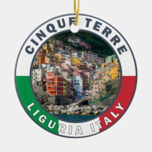 Cinque Terre Italien Aquarell Vintage Kreis  Keramik Ornament
