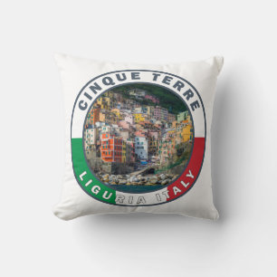 Cinque Terre Italien Aquarell Vintage Kreis  Kissen