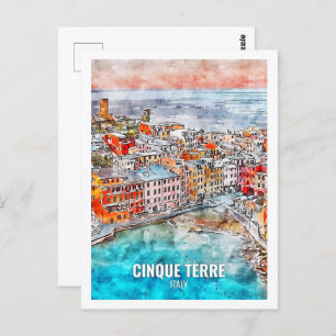 Cinque Terre Italien Berühmter Platz Watercolor Postkarte