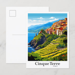 Cinque Terre Italien Kunst Vintage Reise Illustrat Postkarte