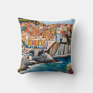 Cinque Terre Italien Mittelmeer Moderne Kunst Küst Kissen