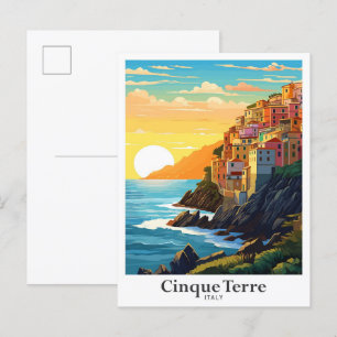 Cinque Terre Italien Reise Kunst Vintage-Illustrat Postkarte