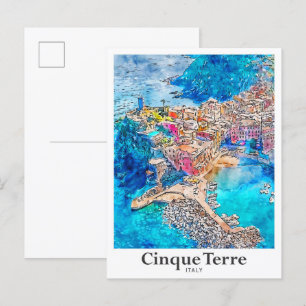 Cinque Terre Italien Reise Wasserfarbe Handgezeich Postkarte