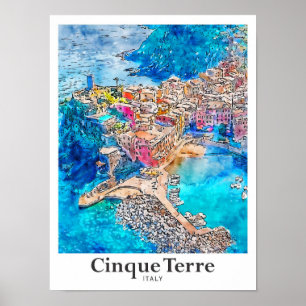 Cinque Terre Italien Reisen Wasserfarbenhandgezeic Poster
