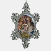 Cinque Terre, Italien Schneeflocken Zinn-Ornament (Links)