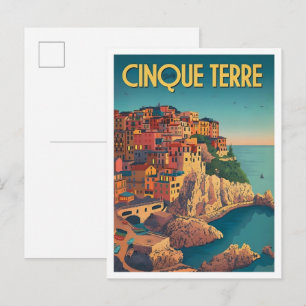 Cinque Terre Italien Vintage Art Reise Postkarte