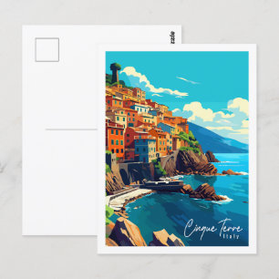 Cinque Terre Italien vintage Reiseillustration Postkarte