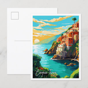 Cinque Terre Italien vintage Reiseillustration Postkarte