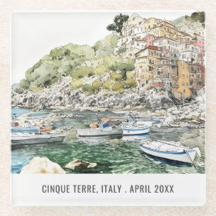 Cinque Terre Italy Sea Watercolor Italienische Rei Glasuntersetzer