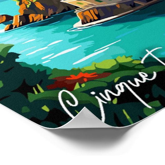 Cinque Terre Italy Vintage Illustration Poster (Ecke)