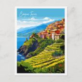 Cinque Terre Italy Vintage Illustration Postkarte (Vorderseite)
