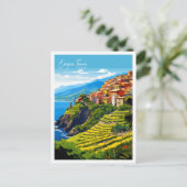 Cinque Terre Italy Vintage Illustration Postkarte (Stehend Vorderseite)