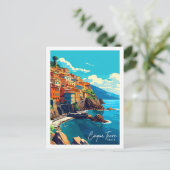Cinque Terre Italy Vintage Illustration Postkarte (Stehend Vorderseite)