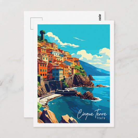 Cinque Terre Italy Vintage Illustration Postkarte (Vorne/Hinten)