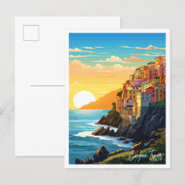 Cinque Terre Italy Vintage Illustration Postkarte