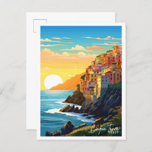 Cinque Terre Italy Vintage Illustration Postkarte