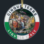 Cinque Terre Italy Watercolor Vintag Circle Keramik Ornament<br><div class="desc">Cinque Terre Retro Reise Art Design. Cinque Terre ist eine Reihe von jahrhundertealten Küstendörfern an der zerklüfteten italienischen Riviera.</div>