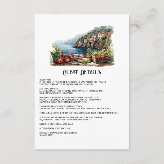 Cinque Terre Italy Wedding Guest Details Begleitkarte (Vorderseite)