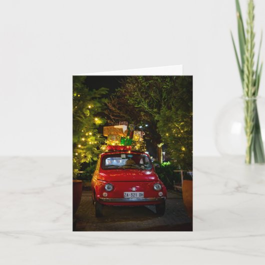 Cinquecento Red Car zu Weihnachten dekoriert Karte (Vorderseite)