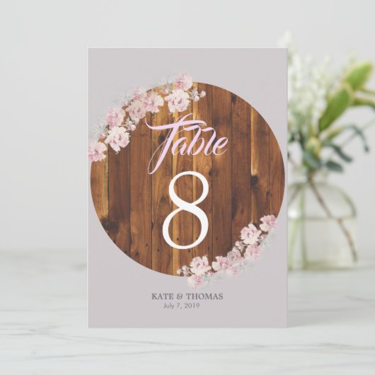 Circ Rustic Floral Light Strings Wood Tischnummer (Stehend Vorderseite)