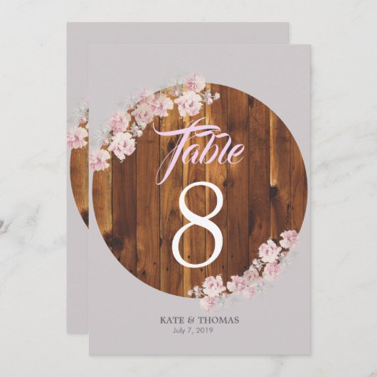 Circ Rustic Floral Light Strings Wood Tischnummer (Vorne/Hinten)