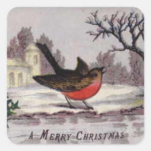 Circa 1865: A traditional Christmas Robin Quadratischer Aufkleber