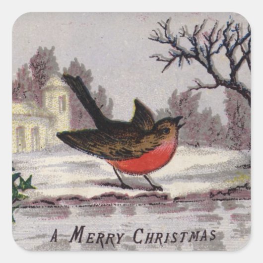 Circa 1865: A traditional Christmas Robin Quadratischer Aufkleber (Vorderseite)