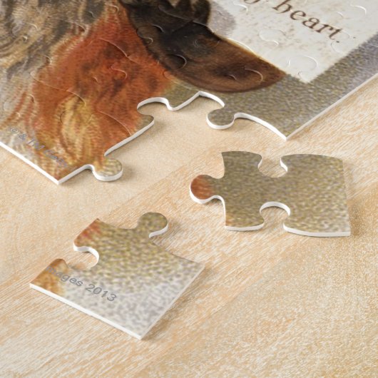 Circa 1900: Ein Fuchs hält ein Weihnachtsversum Puzzle (Seite)