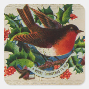 Circa 1900: Ein traditionelles Weihnachtsrobin Quadratischer Aufkleber