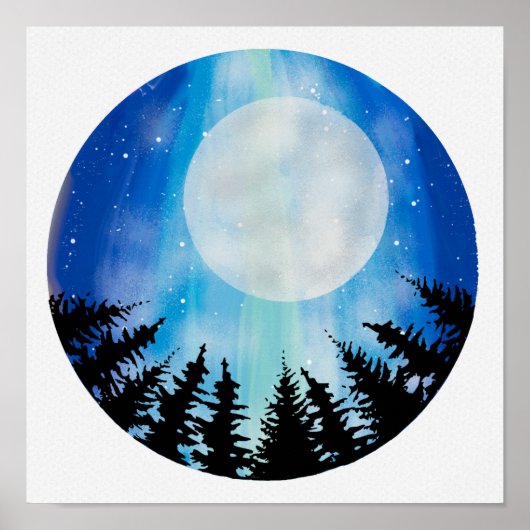 Circle abstrakt Night Sky Wood Full Moon Stars Poster (Vorne)