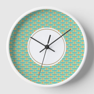 Circle Aqua Mint White Yellow Tiled Art Muster Uhr