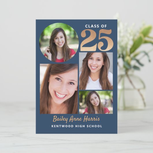 Circle Blue Class of 2025 Printable Einladung (Stehend Vorderseite)