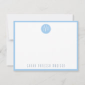 Circle Blue Monogram Name Note Card Mitteilungskarte (Vorderseite)